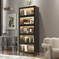 76.75'' Tall Iron Display Cabinet with Glass Doors, 5-Tier Steel Barister Bookcase with LED Lights for Collectibles, Modern Style Curio Cabinet for Home Living Room Office Study & Playroom - Black
