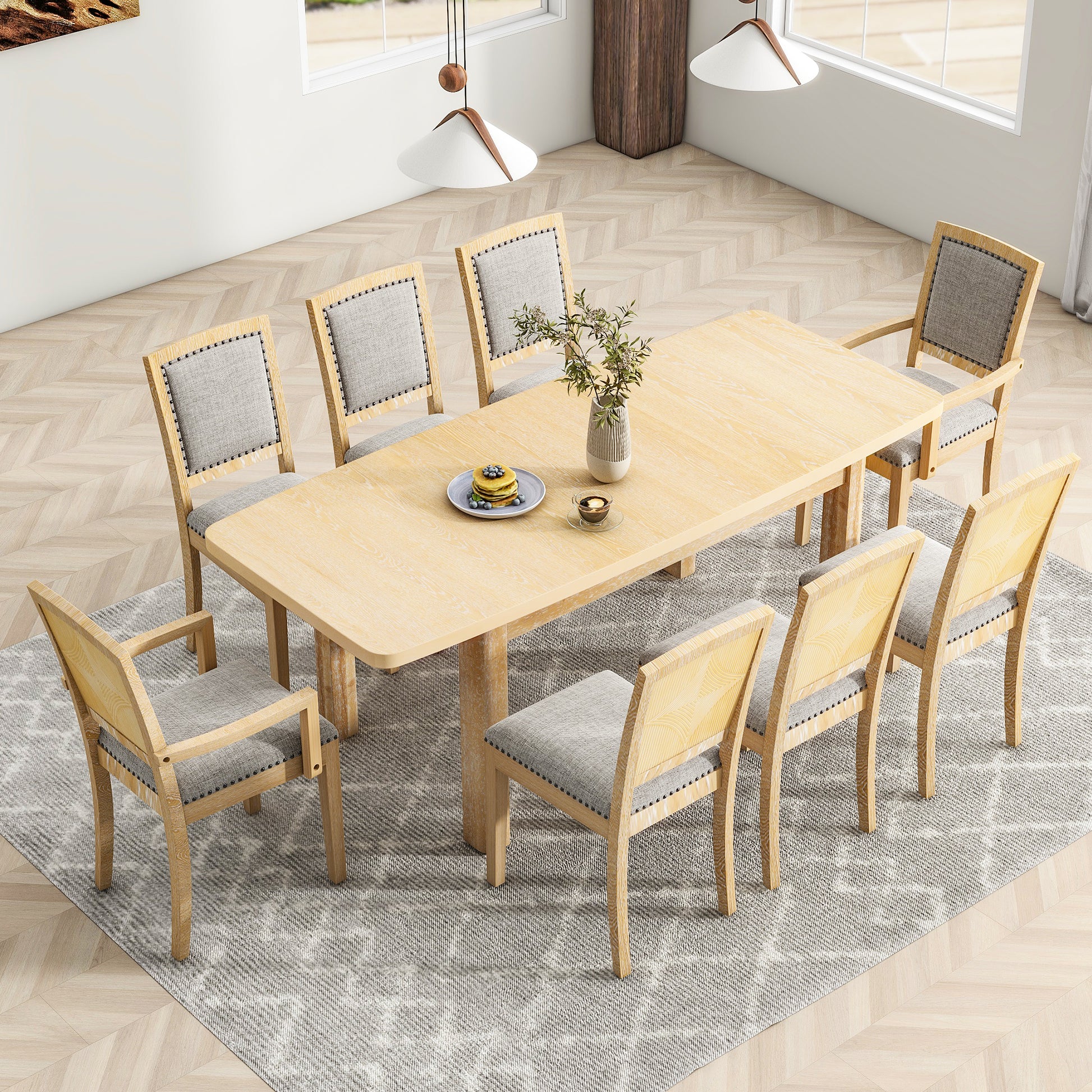 Extendable Rubberwood Dining Set with Removable Leaf and Chairs