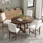 TREXM 5-Piece Retro Functional Dining Set, Round Table with a 16"W Leaf and 4 Upholstered Chairs for Dining Room and Living Room (Walnut)