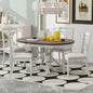 TREXM 5-Piece Retro Functional Dining Table Set Extendable Round Table and 4 Upholstered Chairs for Dining Room and Living Room (Brown+Antique White)