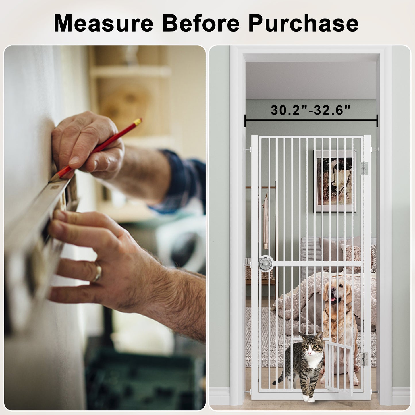61" Extra Tall Pet Gate - Adjustable Iron Cat Door