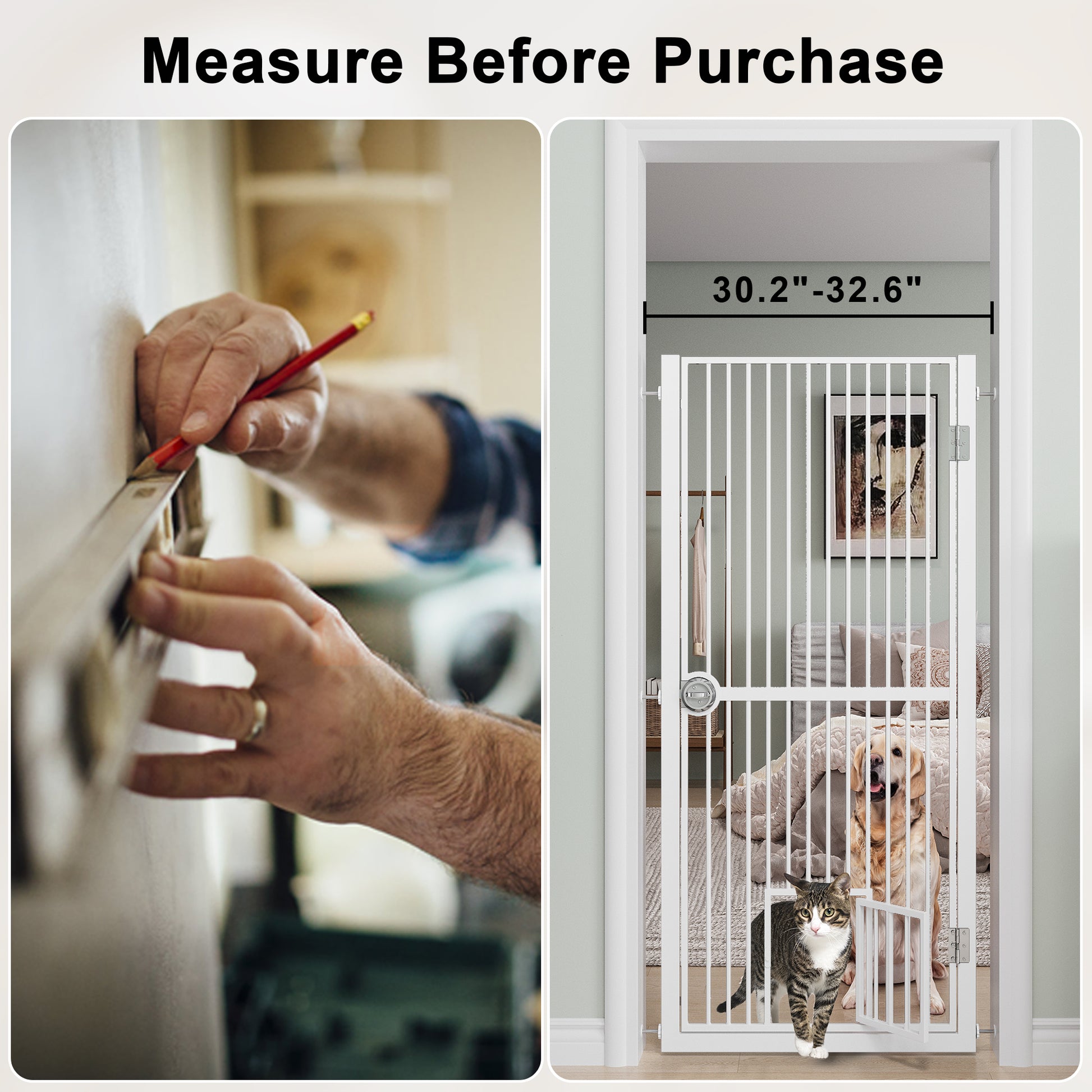 61" Extra Tall Pet Gate - Adjustable Iron Cat Door