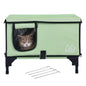 Elevated Heated Cat House Cuboid Kitty Shelter with Heated Pad Green (M)