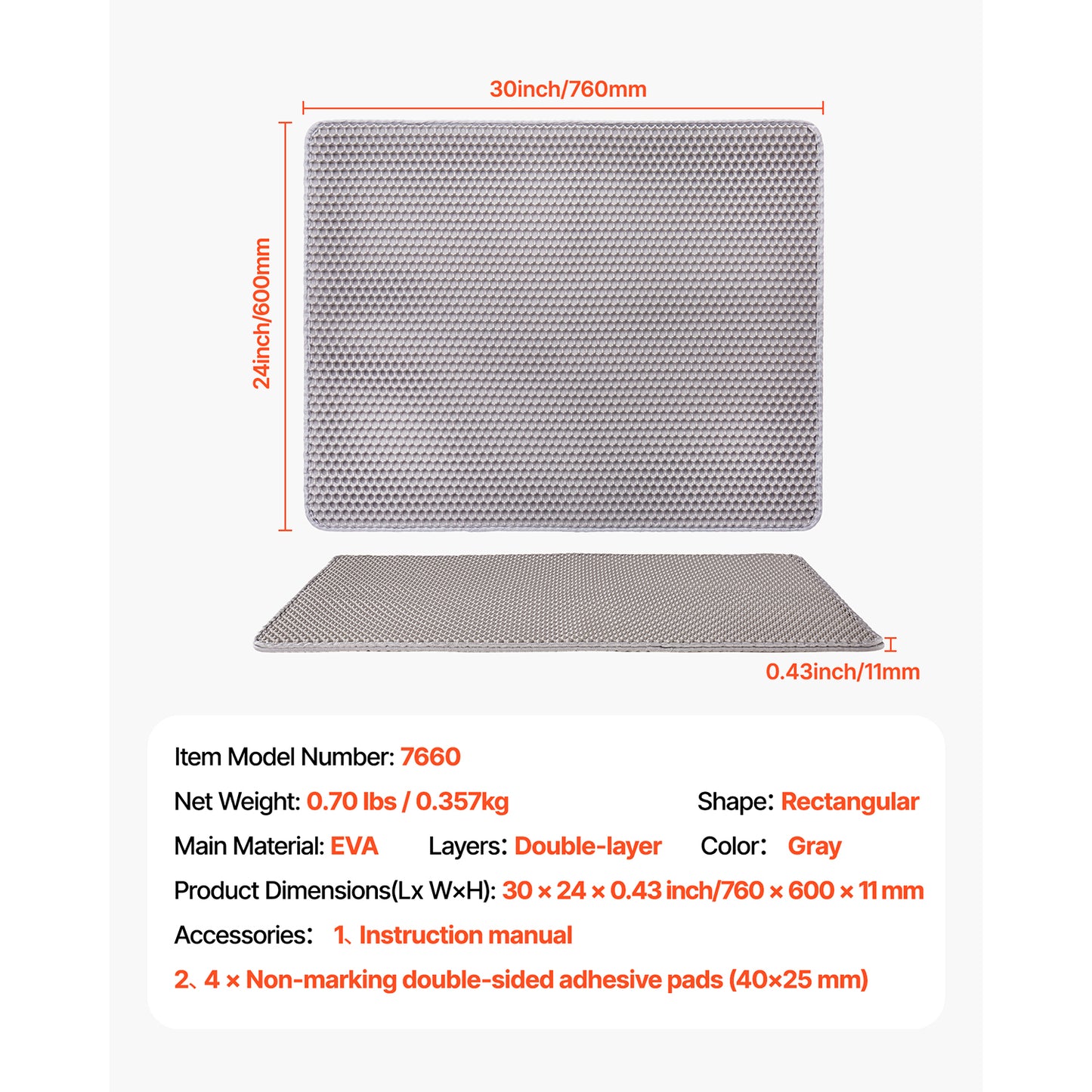 Gray Polyethylene Cat Bed Mat - 17 x 13 Inches