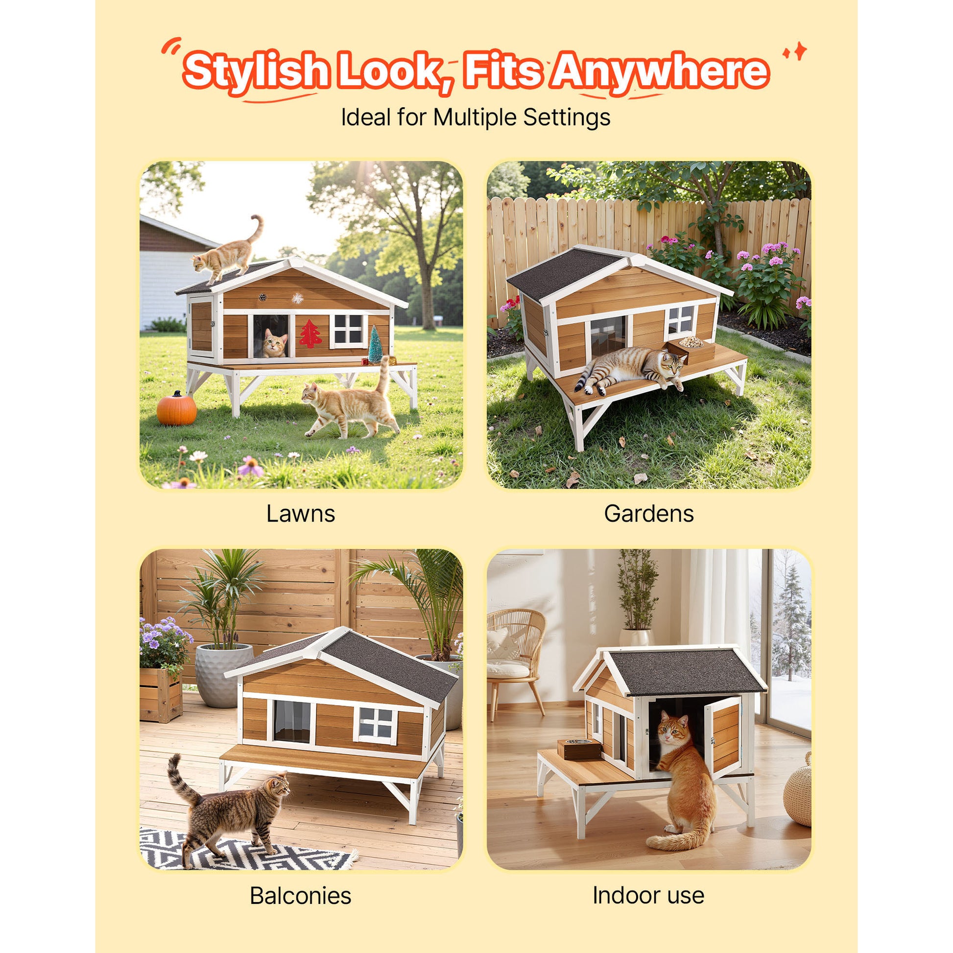Outdoor Wooden Cat House - Insulated Winter Shelter