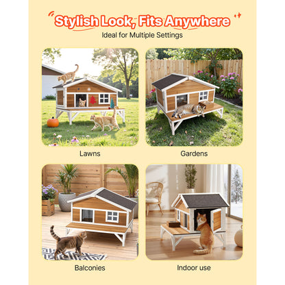 Outdoor Wooden Cat House - Insulated Winter Shelter