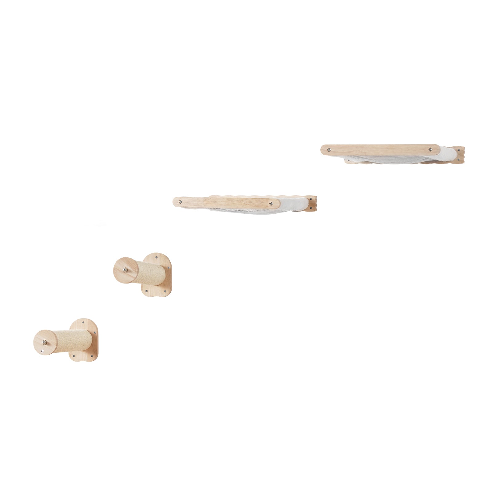 Rubber Wood Cat Wall Shelves - 2 Posts & 2 Hammocks