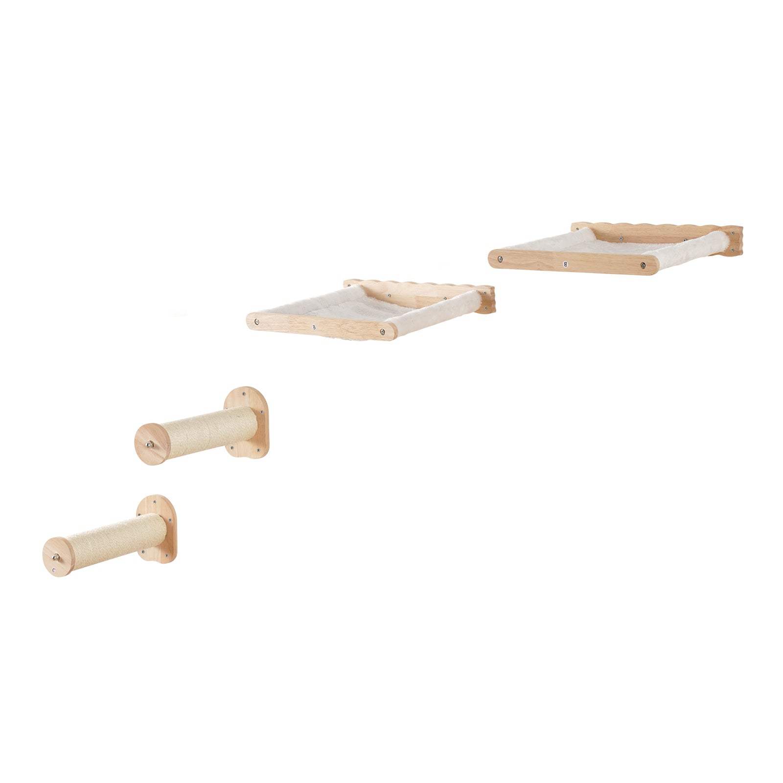 Rubber Wood Cat Wall Shelves - 2 Posts & 2 Hammocks