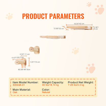 Rubber Wood Cat Wall Shelves - 2 Posts & 2 Hammocks