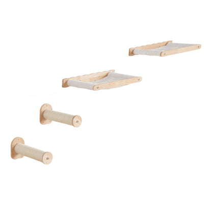 Wall Mounted Cat Shelves with 2 Jumping Posts & 2 Hammocks up to 40 lbs