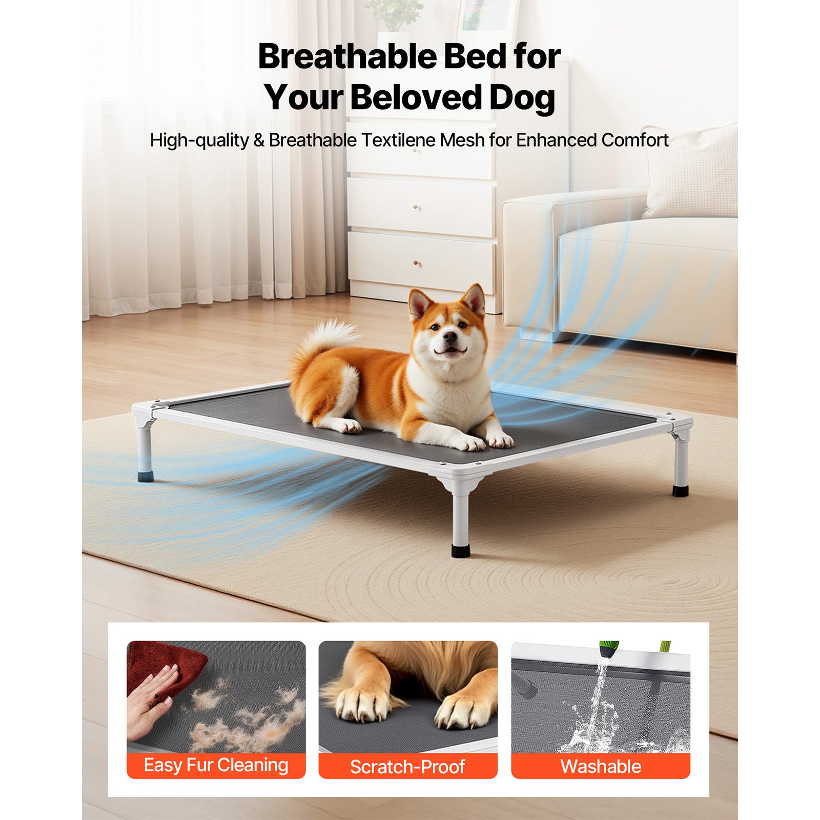 Elevated Dog Bed - Large & Portable Gray