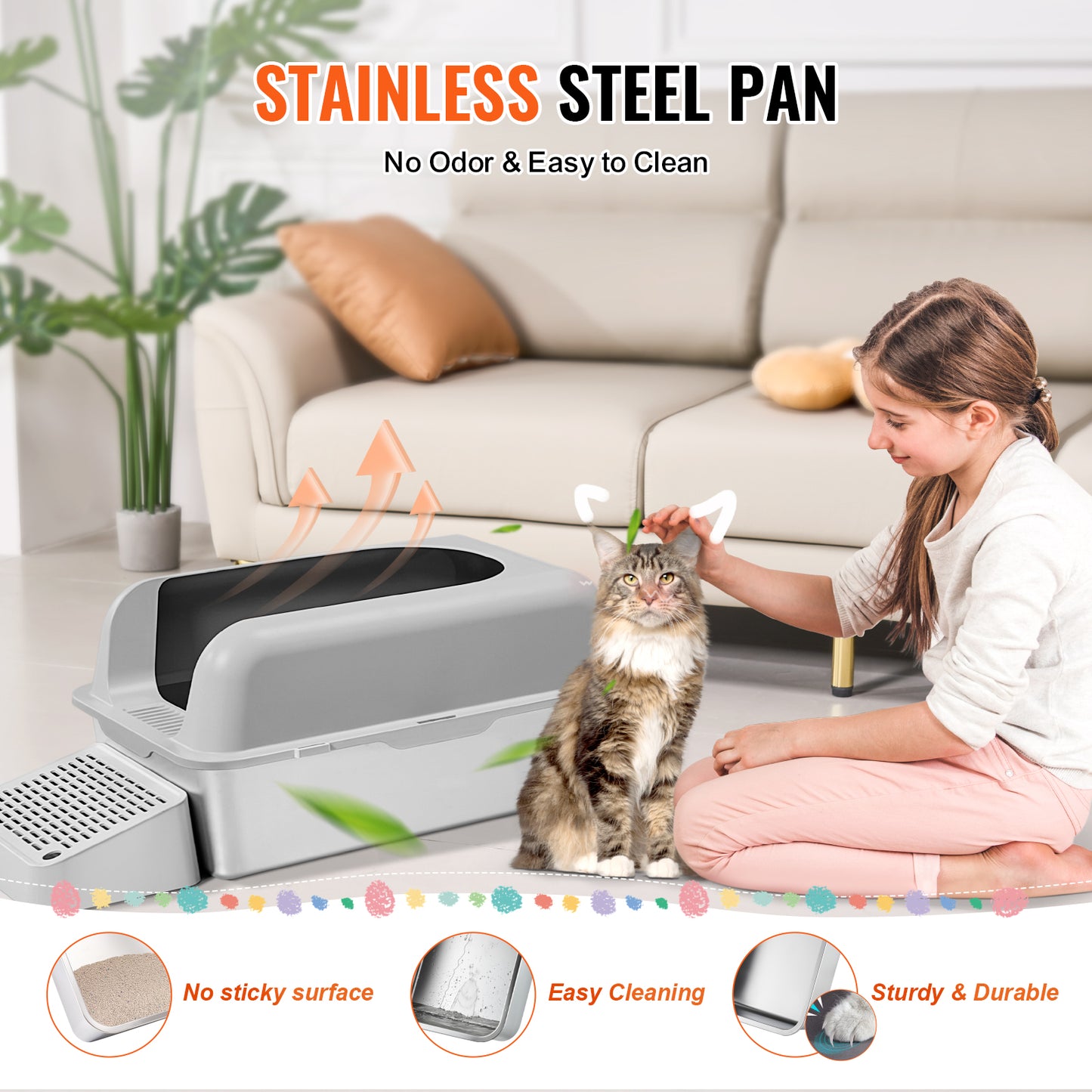 Large 6-Inch Deep Cat Litter Box - Odor Control & Easy Cleaning