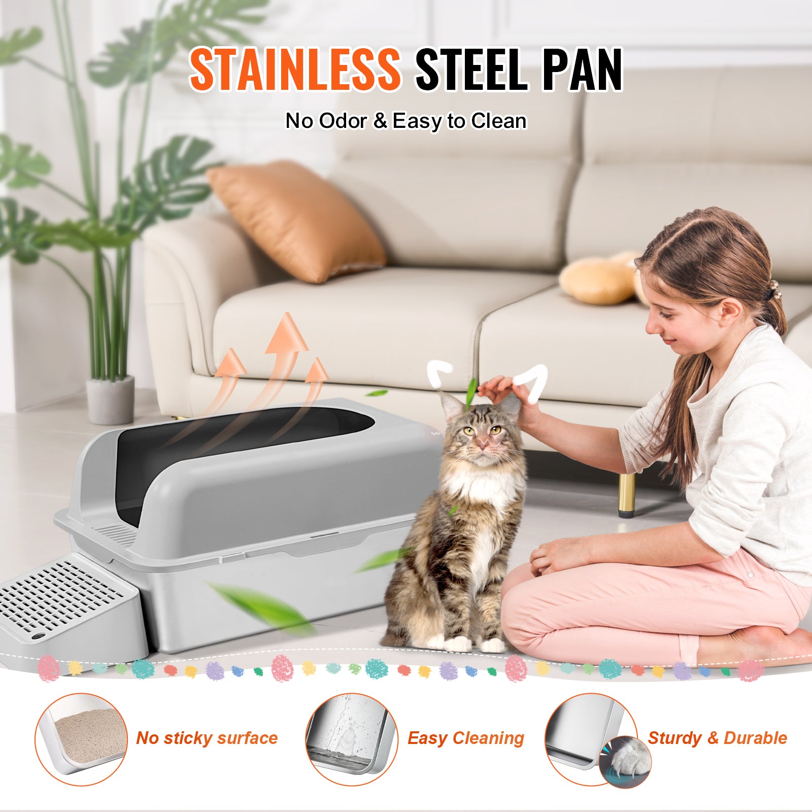 Large 6-Inch Deep Cat Litter Box - Odor Control & Easy Cleaning