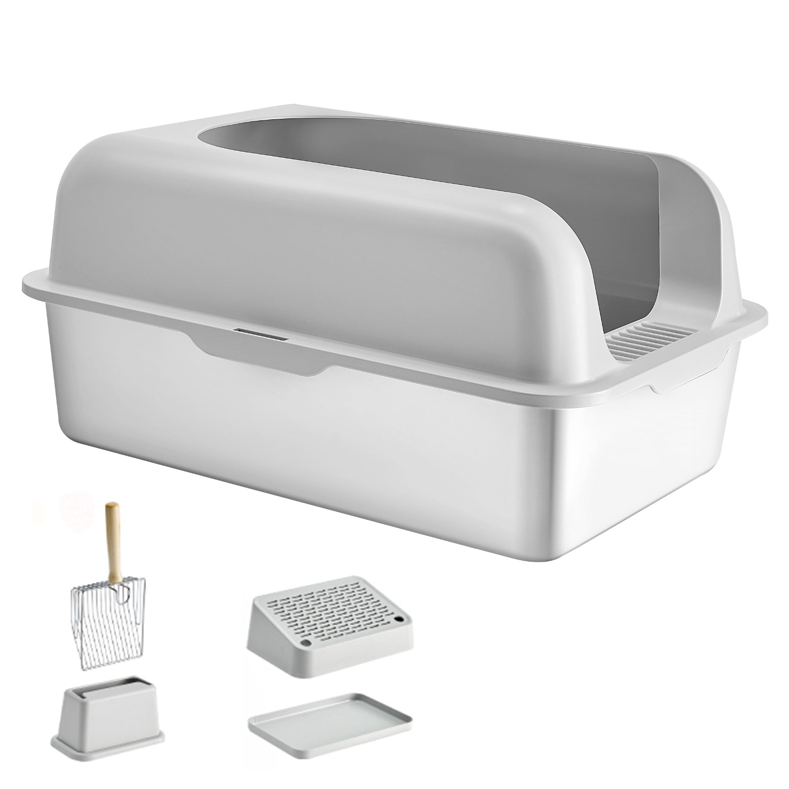 6 in Deep Cat Litter Box Odor-Free Litter Box with Filtering Foot Board