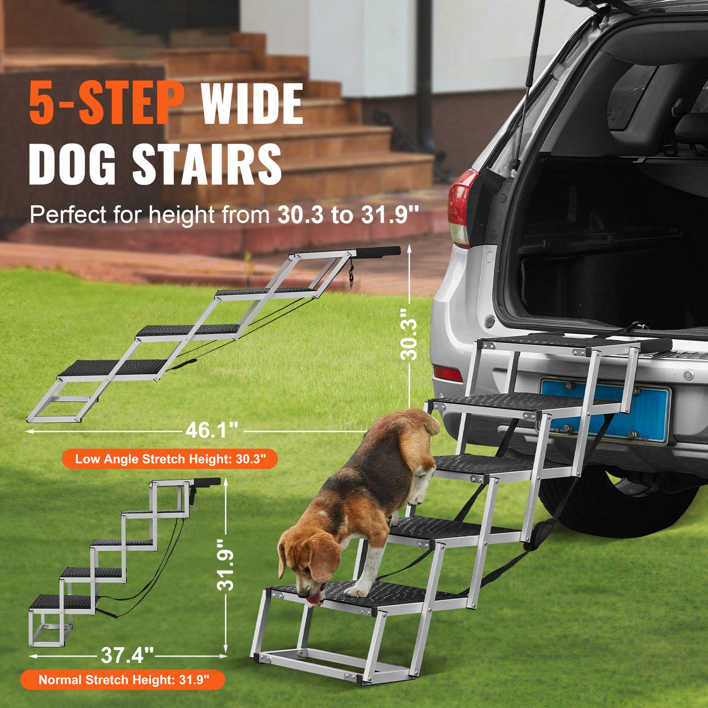 5-Step Aluminum Dog Car Stairs - Black