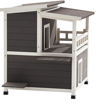 2-Story Wooden Cat House - Waterproof Outdoor Cat Shelter
