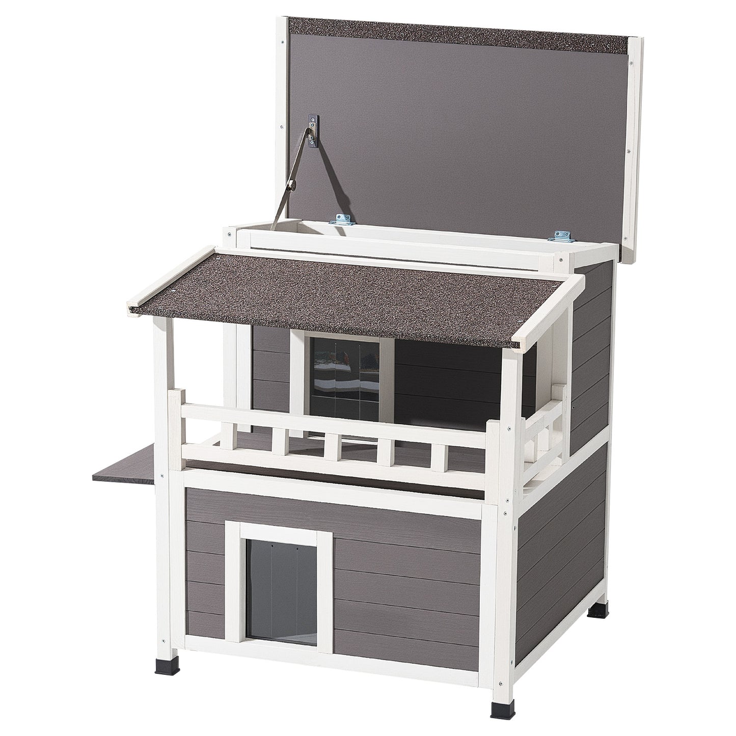 2-Story Wooden Cat House - Waterproof Outdoor Cat Shelter