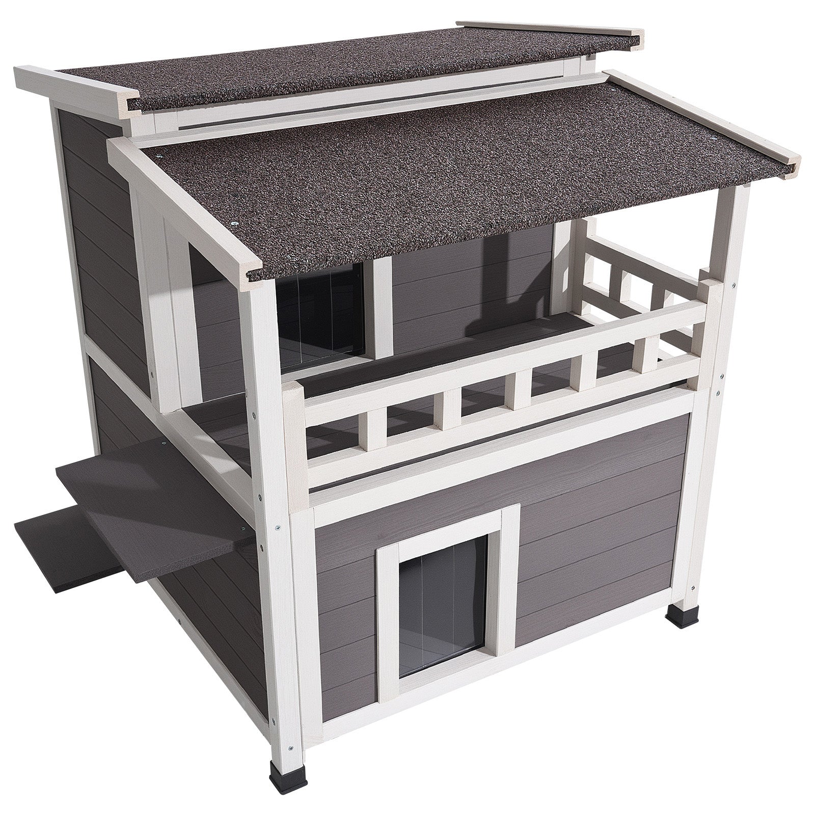 2-Story Wooden Cat House - Waterproof Outdoor Cat Shelter
