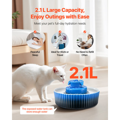 Ceramic Cat Water Fountain - 2.1L for Cats & Dogs