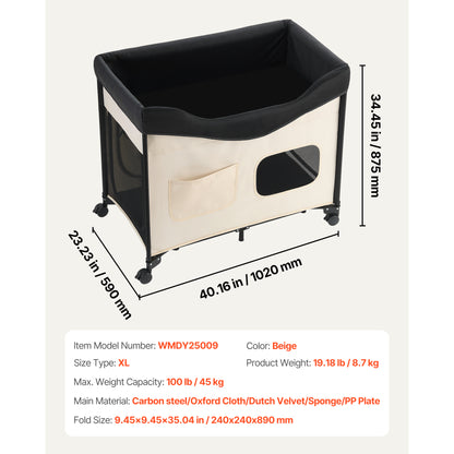 Elevated Lounge Pet Bed - Beige XL Comfort & Storage