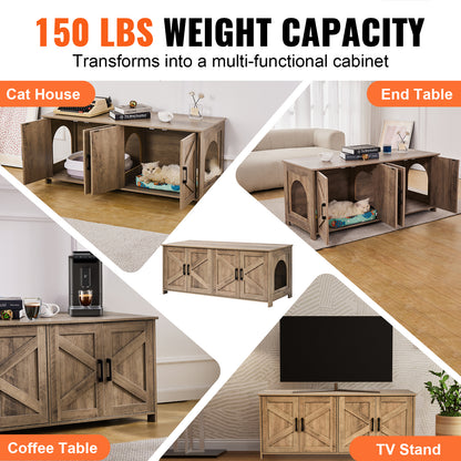 47.2" Gray Aluminum Alloy Cat Litter Box Furniture Bed