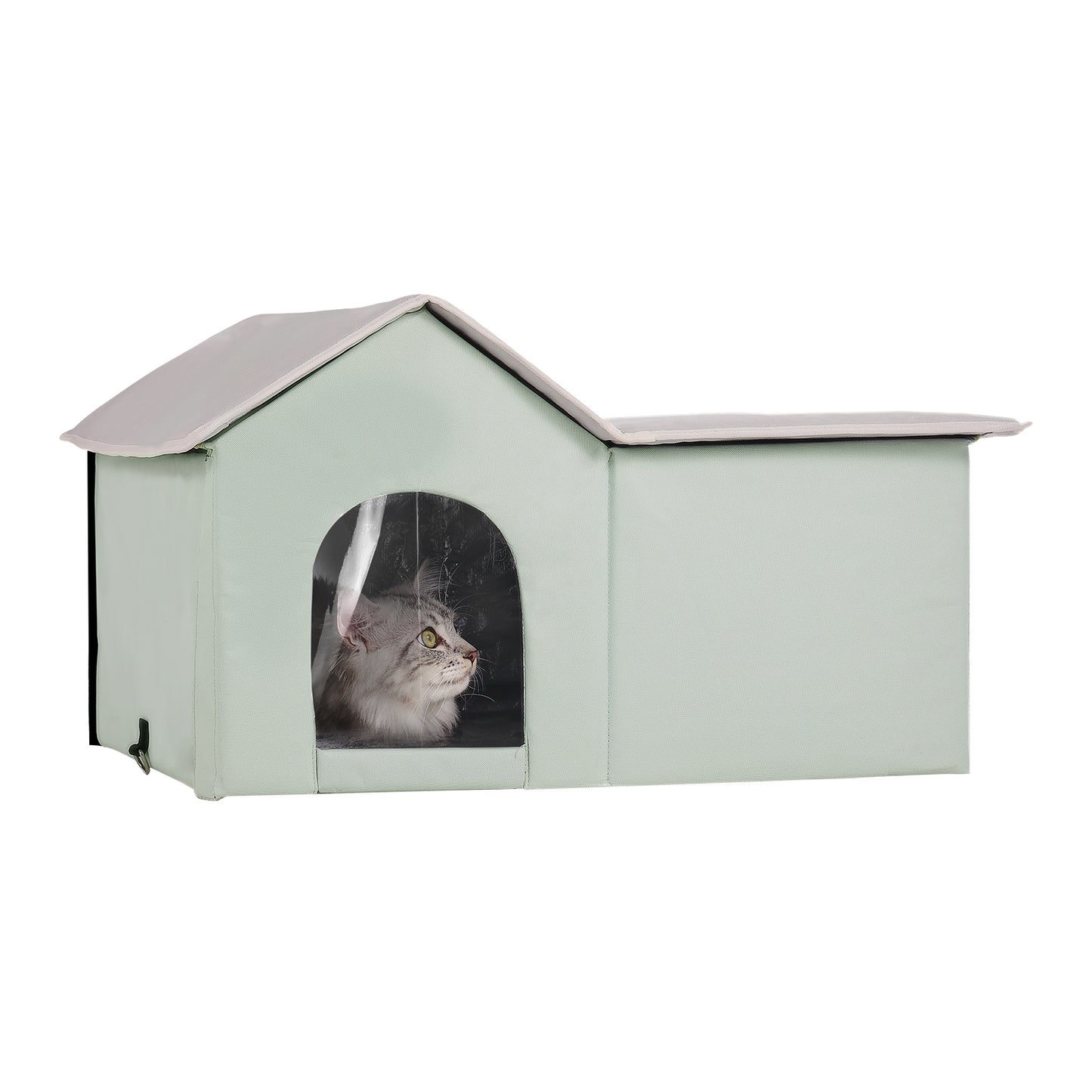 Large 68°F Heated Cat House - PVC Green Pet Bed