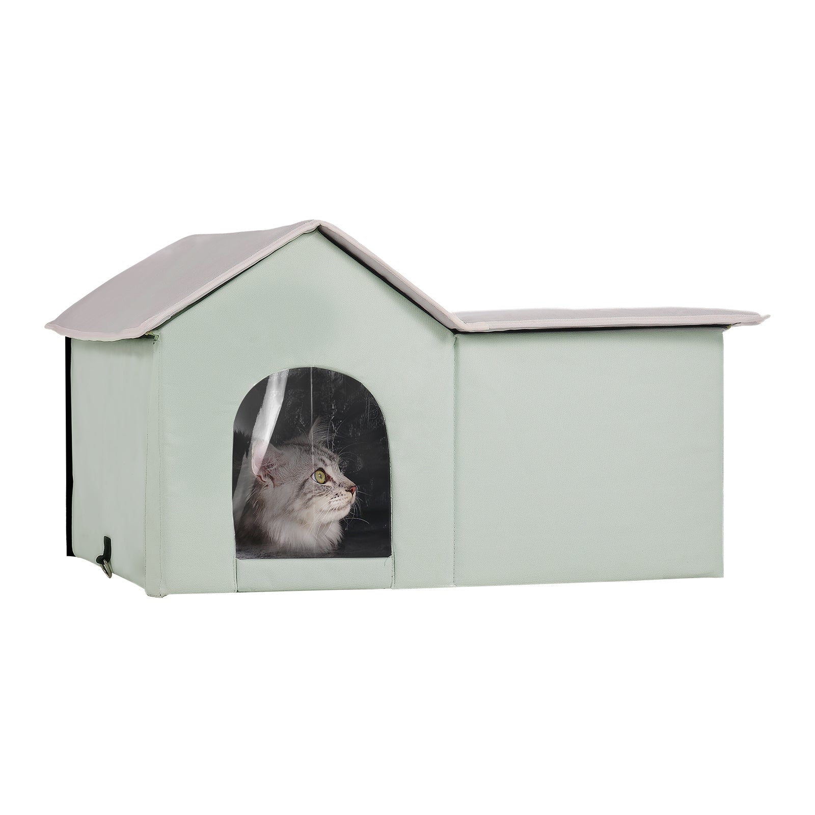 Large 68°F Heated Cat House - PVC Green Pet Bed