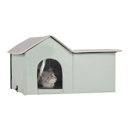 Large 68°F Heated Cat House - PVC Green Pet Bed