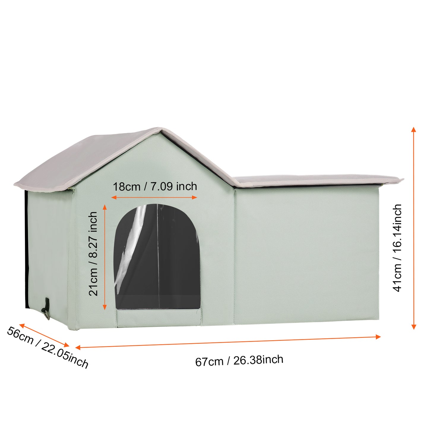 Large 68°F Heated Cat House - PVC Green Pet Bed