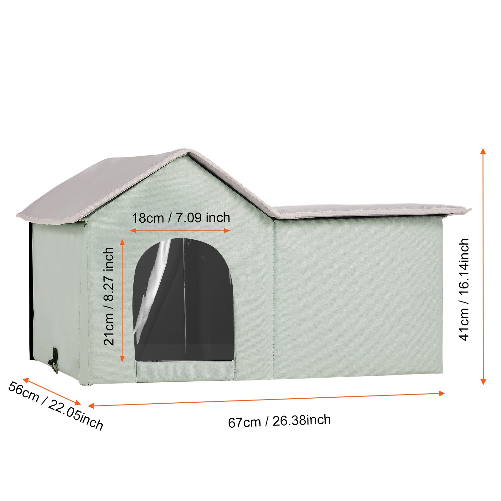Large 68°F Heated Cat House - PVC Green Pet Bed