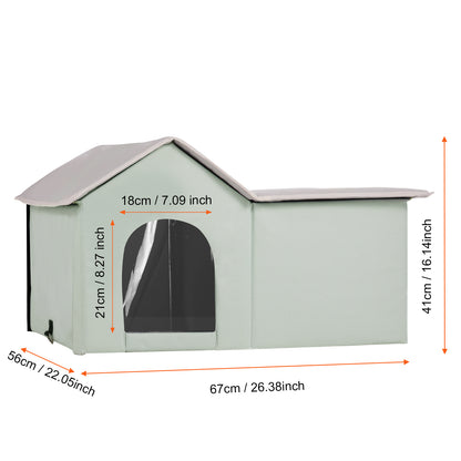 Large 68°F Heated Cat House - PVC Green Pet Bed
