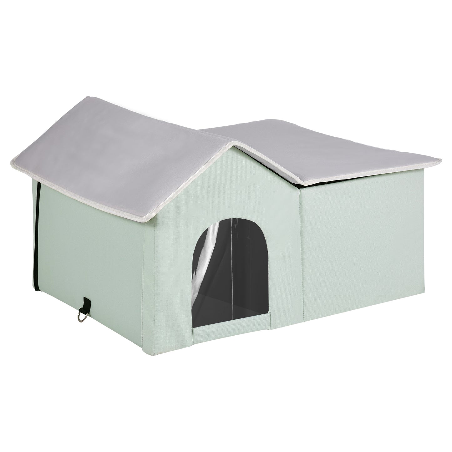 Large 68°F Heated Cat House - PVC Green Pet Bed
