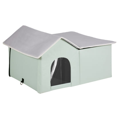 Large 68°F Heated Cat House - PVC Green Pet Bed