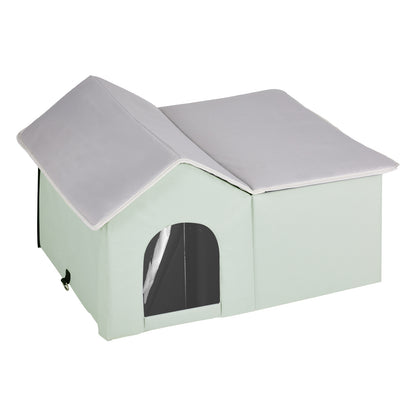 Large 68°F Heated Cat House - PVC Green Pet Bed