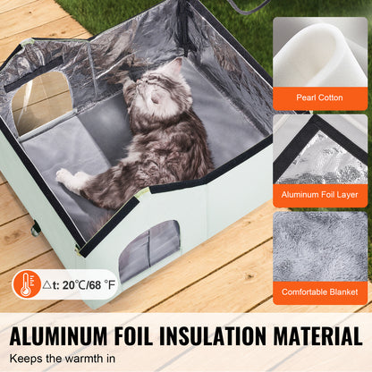 Large 68°F Heated Cat House - PVC Green Pet Bed