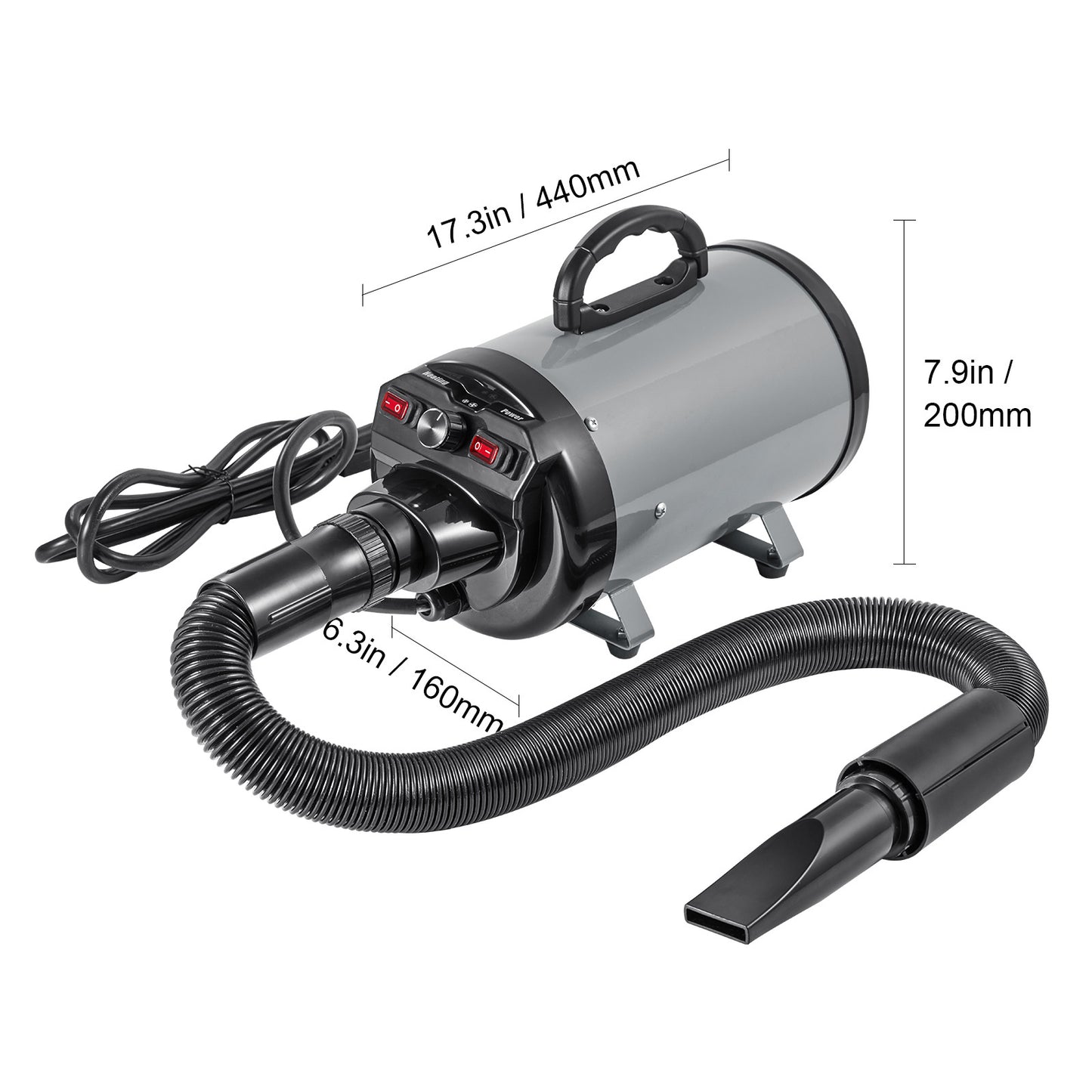 Grey+Black Iron Dog Dryer - 2800W Pet Grooming Machine