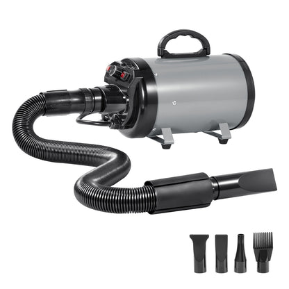Dog Dryer, 2800W/4.3HP Dog Blow Dryer, Pet Grooming Dryer with Adjustable Speed and Temperature Control, Pet Hair Dryer with 4 Nozzles and Extendable Hose, Grey and Black