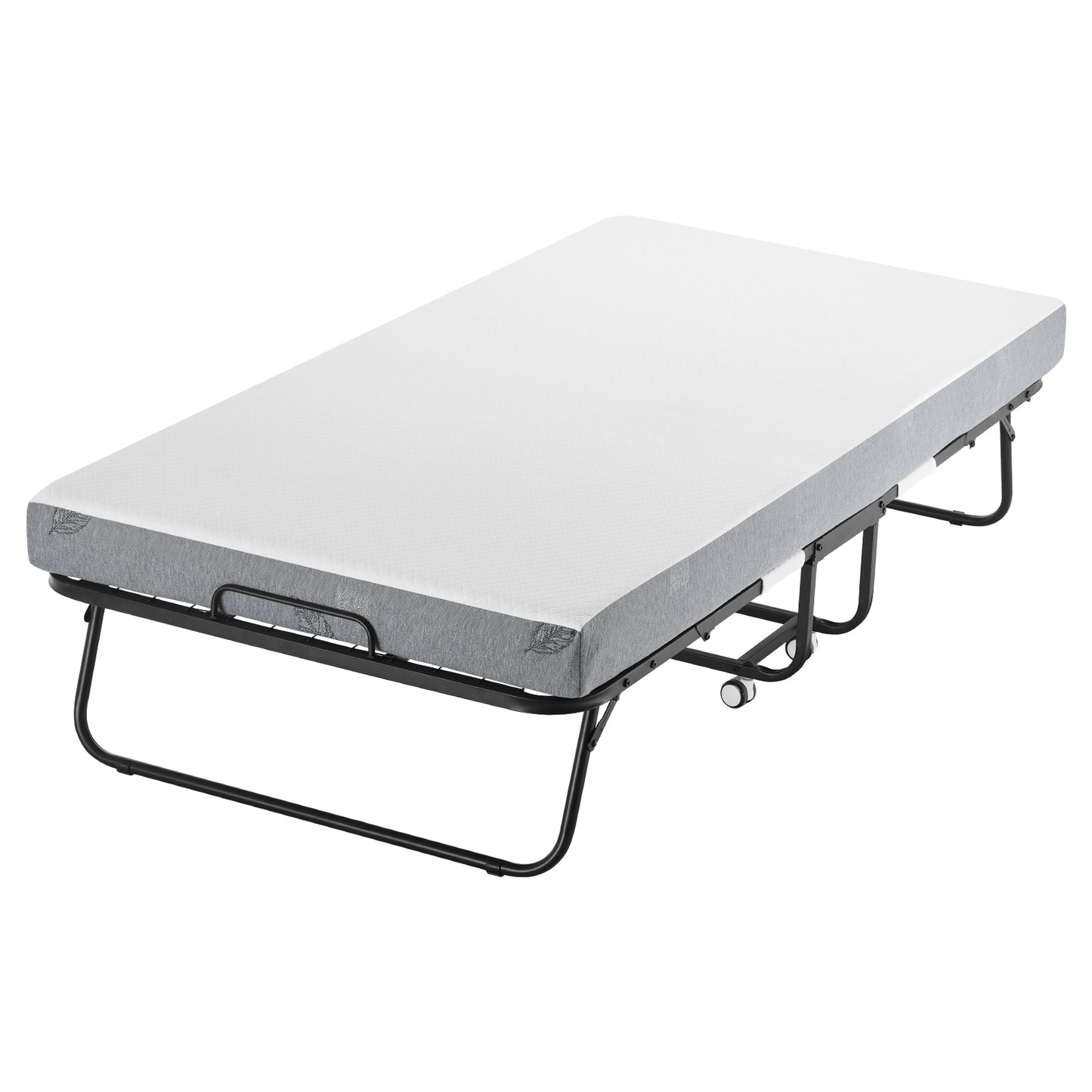 Black Metal Rollaway Bed - Twin Size Folding Bed with Mattress for Bedroom