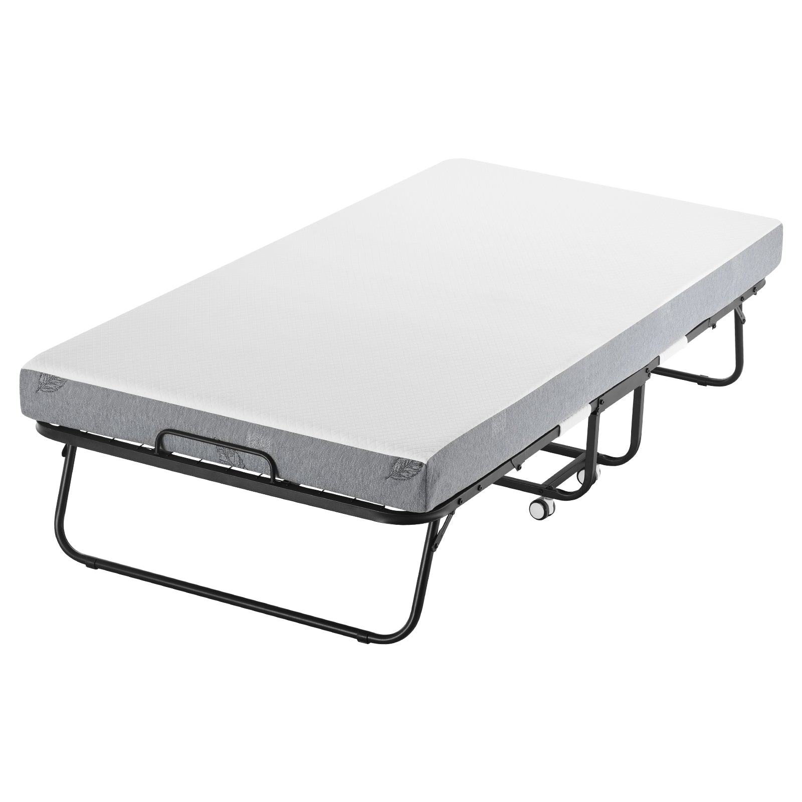 Black Metal Rollaway Bed - Twin Size Folding Bed with Mattress for Bedroom