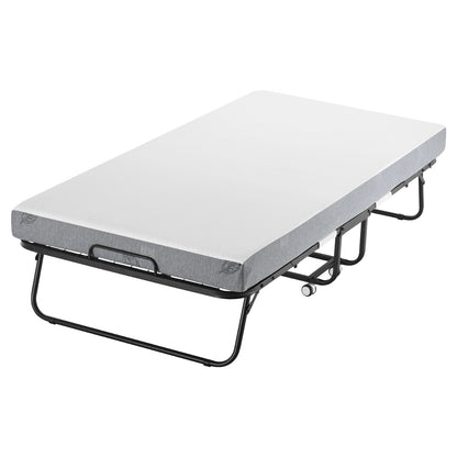 Black Metal Rollaway Bed - Twin Size Folding Bed with Mattress for Bedroom