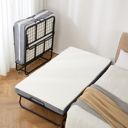 Black Metal Rollaway Bed - Twin Size Folding Bed with Mattress for Bedroom