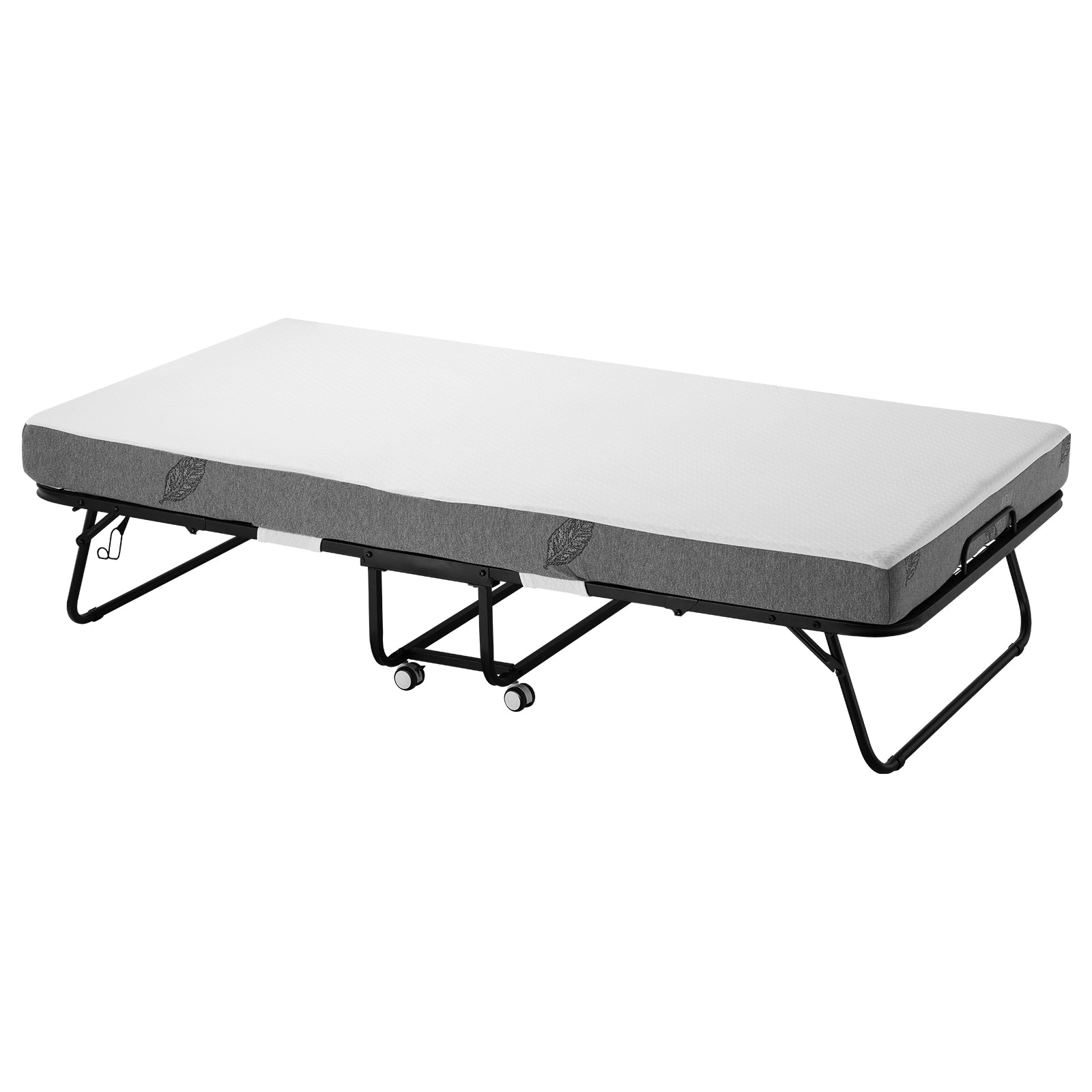 Black Metal Rollaway Bed - Twin Size Folding Bed with Mattress for Bedroom
