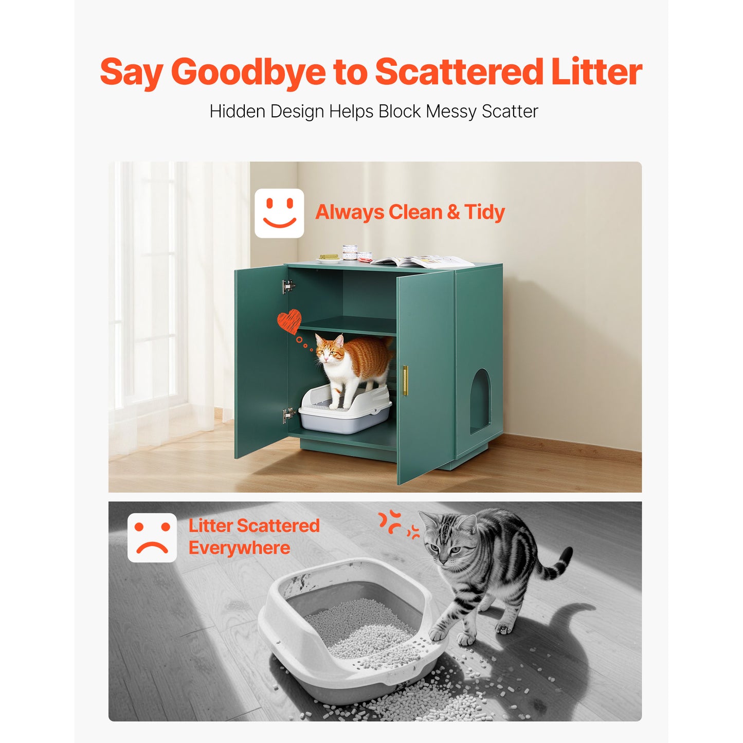 Cat Litter Box Enclosure - Spacious Wooden Cabinet for Cats
