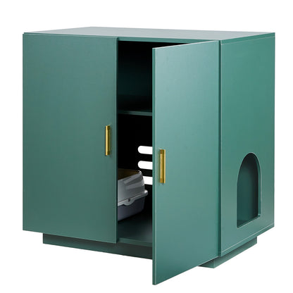 Cat Litter Box Enclosure, 31.5 in Hidden Litter Box Cabinet, Wooden Indoor Cat Washroom with Ventilated Holes, Double-Door Kitty Pet House Furniture, End Side Table Fit Most Litterboxes