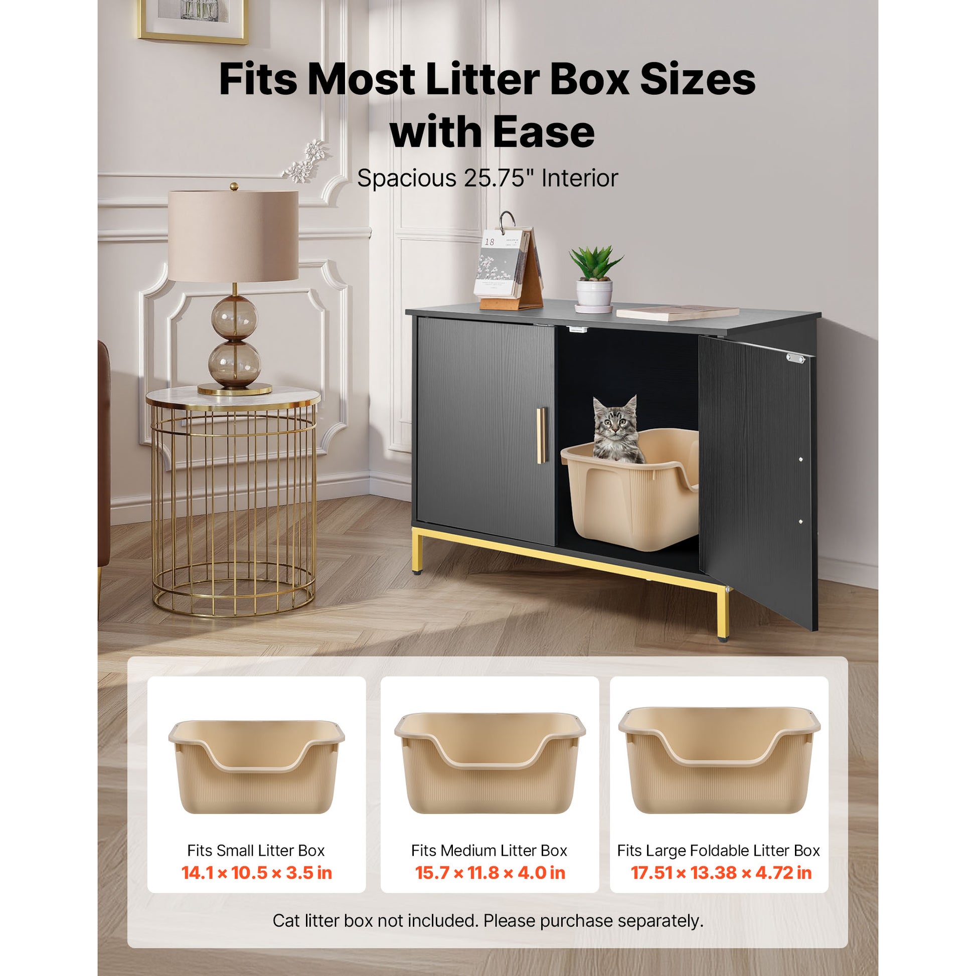 Black Metal Cat Litter Box Cabinet - 27.6" Bedroom Furniture