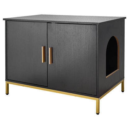 Cat Litter Box Enclosure Furniture, 27.6 in Hidden Litter Box Cabinet with Metal Legs & Handle, Modern Style Cat Washroom House End Table, Fit Most of Litterbox, for Bedroom Living Room