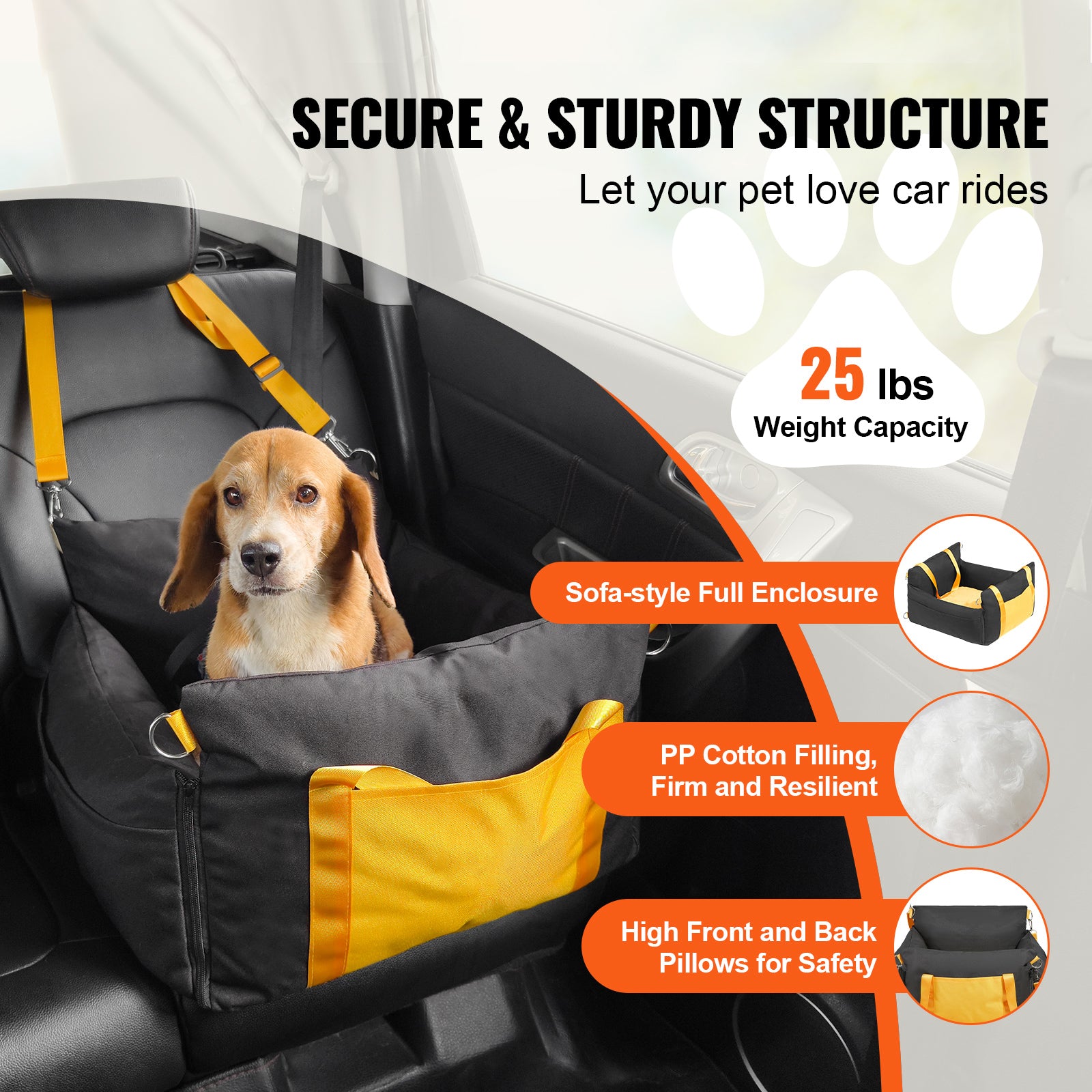 Black Fabric Dog Car Seat - Travel Booster for Small Dogs