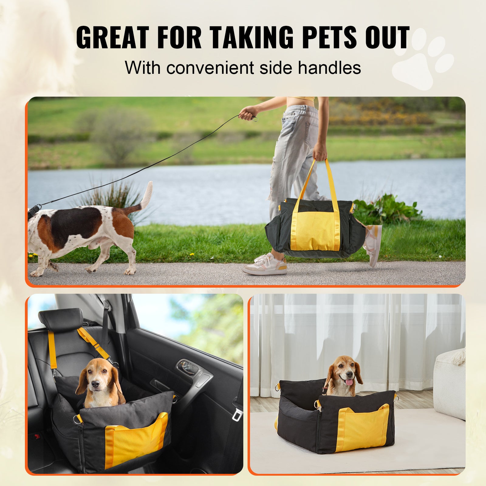 Black Fabric Dog Car Seat - Travel Booster for Small Dogs