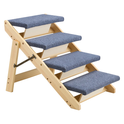 Wood Pet Stairs, 4-Step Dog Stairs for Beds, Sofa & Cars, 150lbs Load Capacity, Floded Flat Design, Stable & Sturdy Cat & Dog Step Ladder for Small Medium Large Older Pet Puppy Essentials