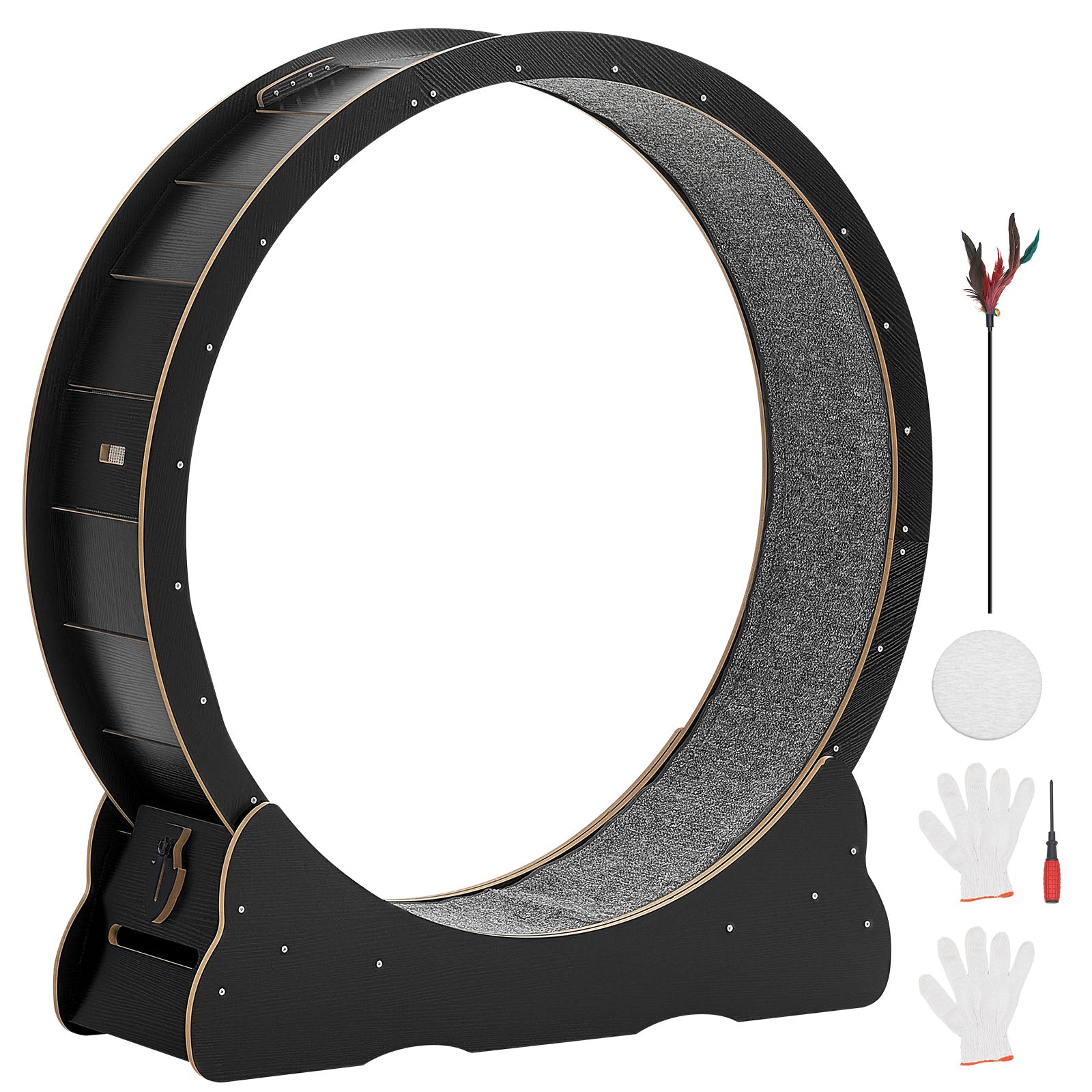 Cat Exercise Wheel, 48 in Wooden Cat Running Wheel for Indoor Cats up to 28 lbs, Cats Treadmill with Carpeted Runway & Locking Mechanism, Quiet Kitten Sport Toys for Pets Fitness & Health, Black
